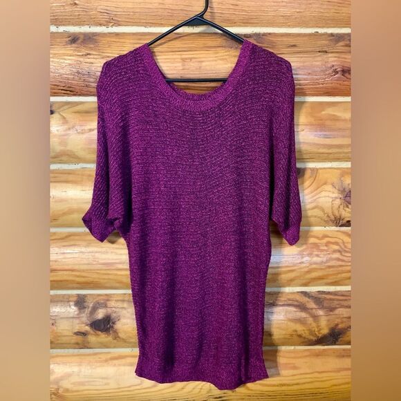 Express Hot Pink & Black Marled Lightweight Slouchy Crewneck Sweater Sma… - Picture 1 of 8